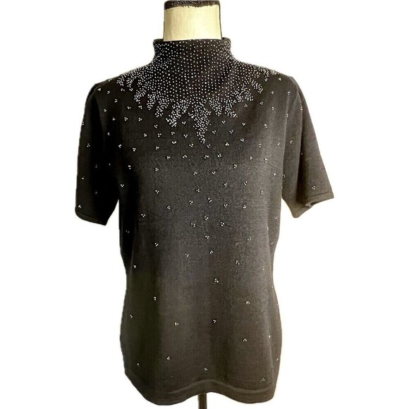 Doncaster Vintage Beaded Mock Neck Wool‎ Top With Back Zip Closure Size Medium - Picture 1 of 14